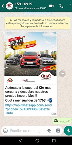 Kia motors Bolivia whatsapp masivo