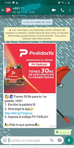 pedidos ya marketing whatsapp